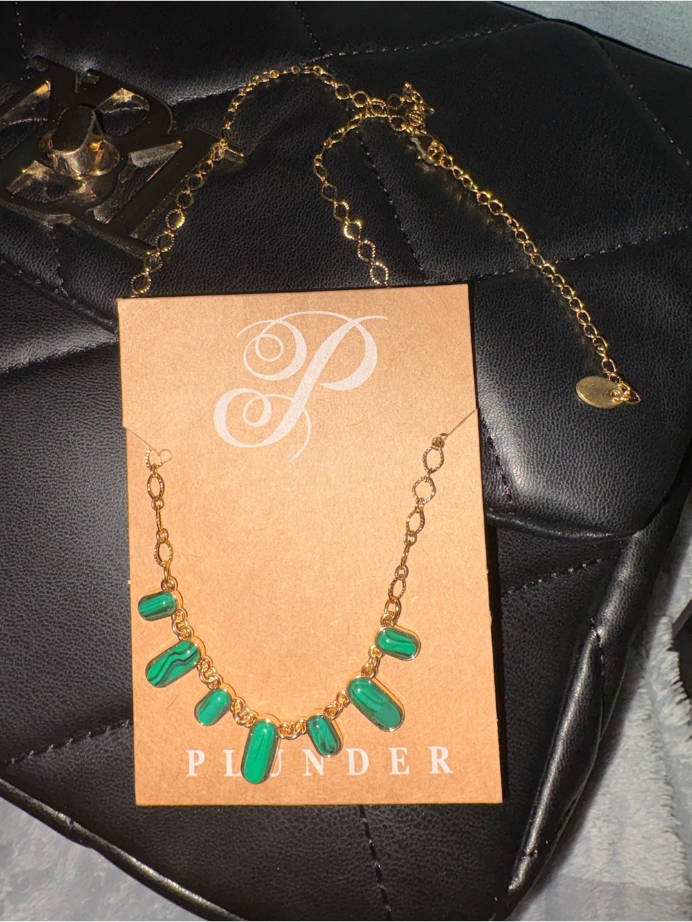 Plunder Gold-Plated Necklace with Emerald Green Stone Dangles